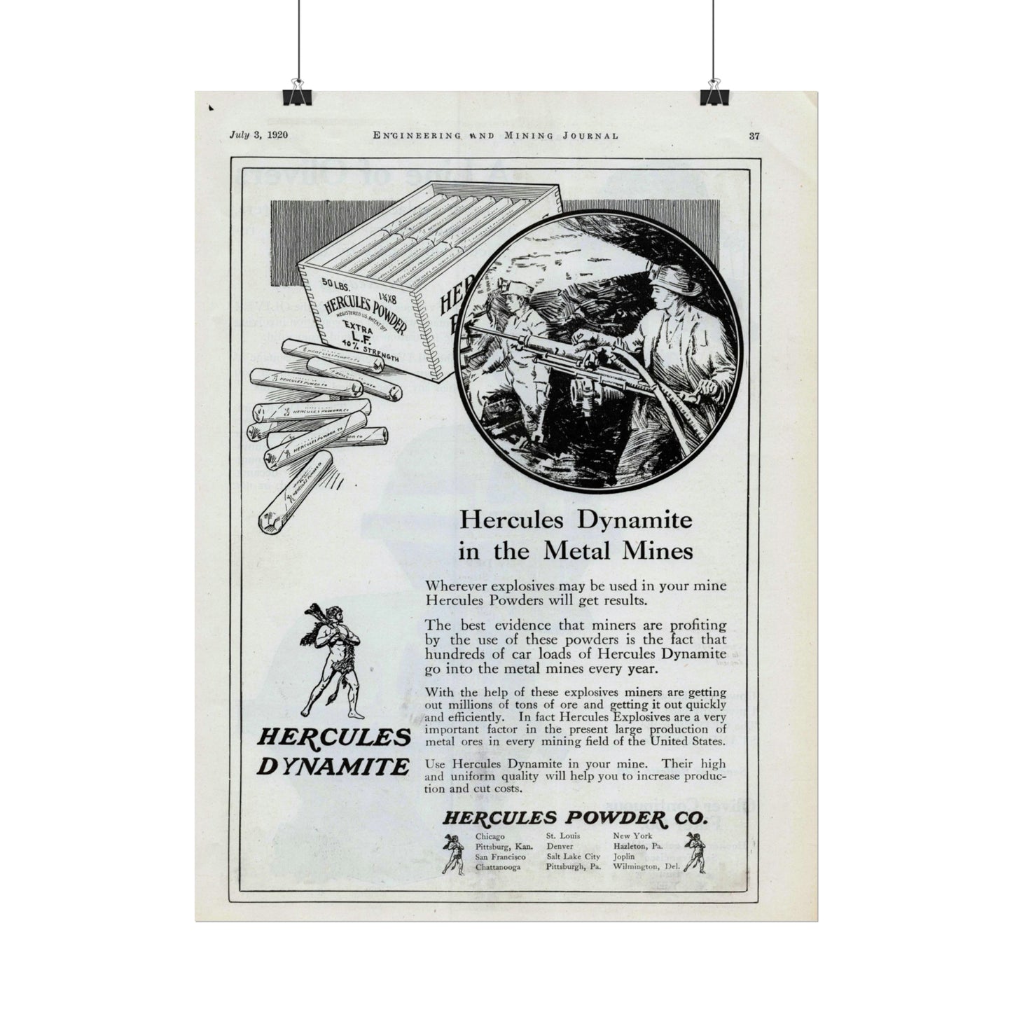 Vintage 1920 Hercules Dynamite Mining Advertisement Poster-CropsyPix