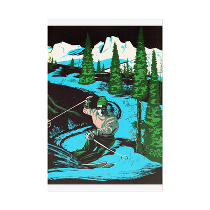 Vintage Downhill Skiing Energy Rush Snow Retro Ski Poster Print