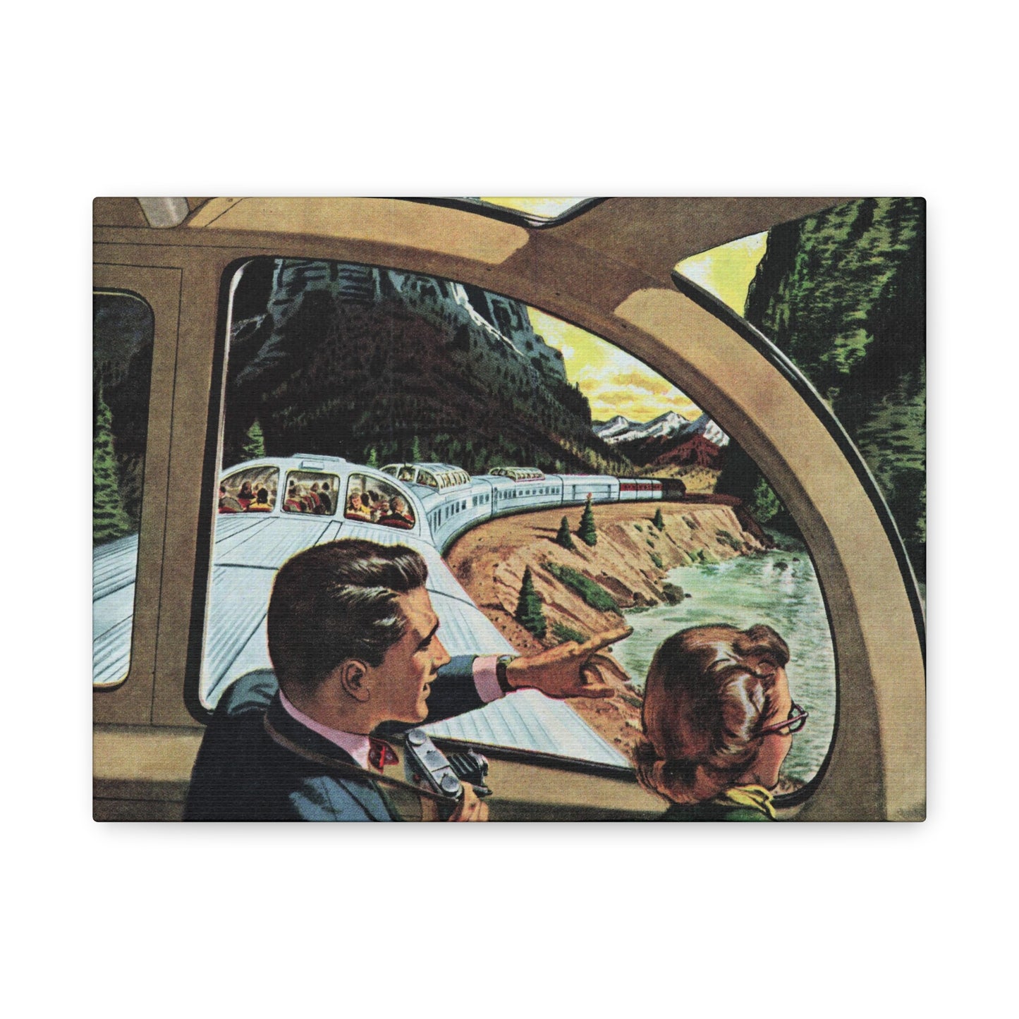 Vintage Train Journey Canvas Art - Classic Scenic Railway Travel Illustration