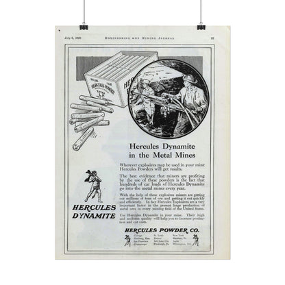 Vintage 1920 Hercules Dynamite Mining Advertisement Poster-CropsyPix