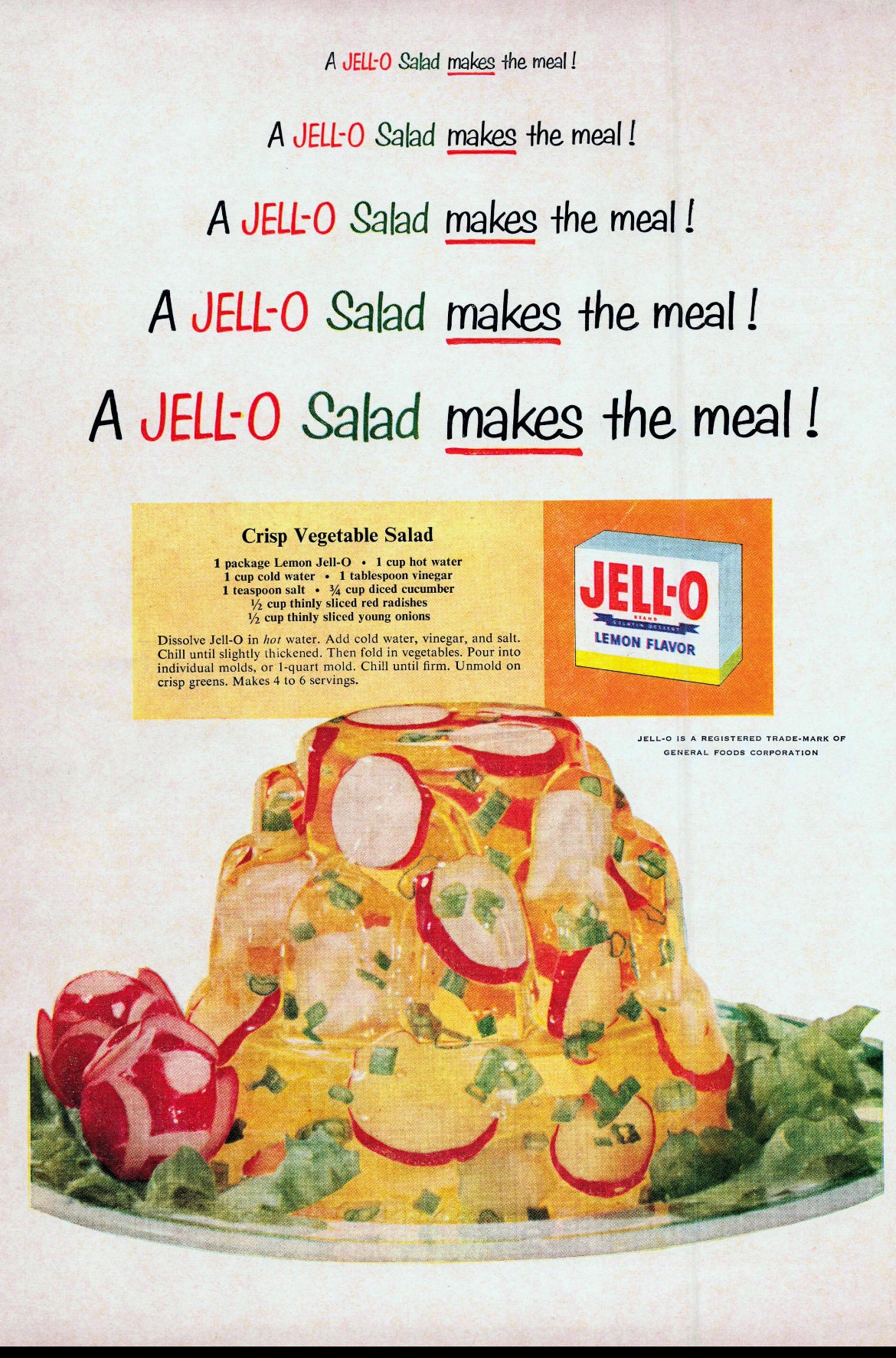 Vintage JELL-O Salad Ad - Retro Kitchen Wall Art-CropsyPix