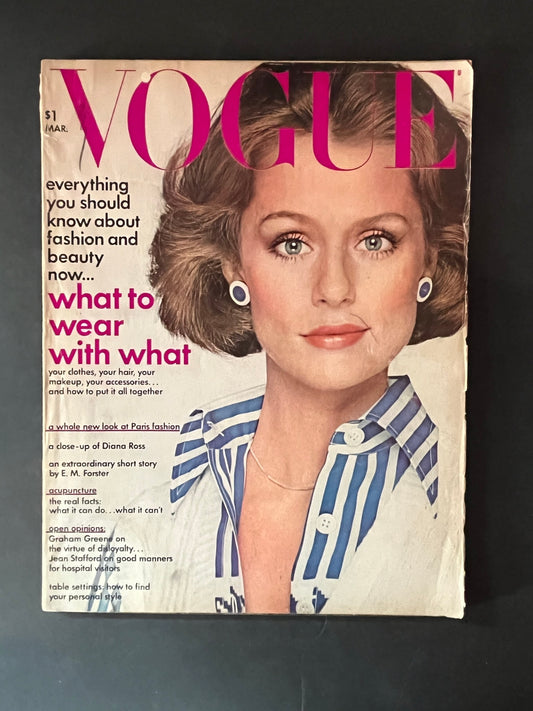 Vogue Magazine March 1973: The Art of Style and Parisian Trends Unveiled! Vintage Fashion and Women's Clothing.-CropsyPix