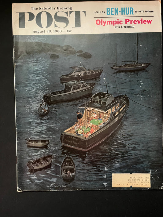 The Saturday Evening Post August 1960 - Vintage Nautical Cover Illustration-CropsyPix