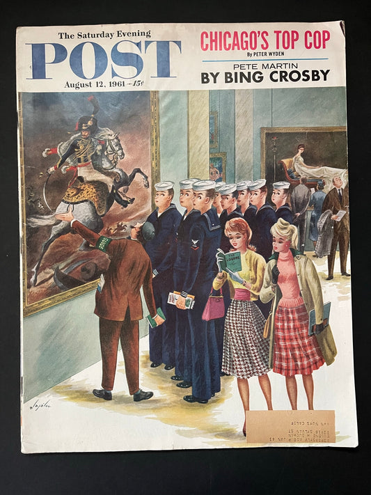 The Saturday Evening Post August 1961 - Art Museum Themed Cover Art-CropsyPix