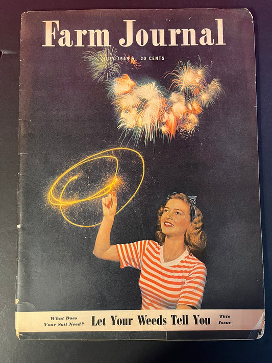 1949 Farm Journal Magazine - Americana Firework Cover, Vintage Ads & Farm Insights, July Collector's Issue