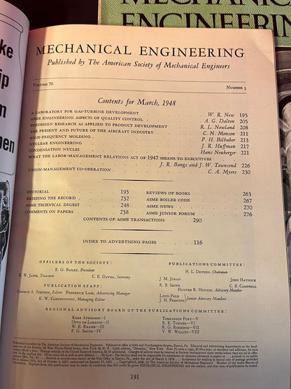 Vintage Mechanical Engineering Magazine Collection (Set of 3, 1944 to 1948) - Rare Industrial Era Periodicals for Collectors & Enthusiasts