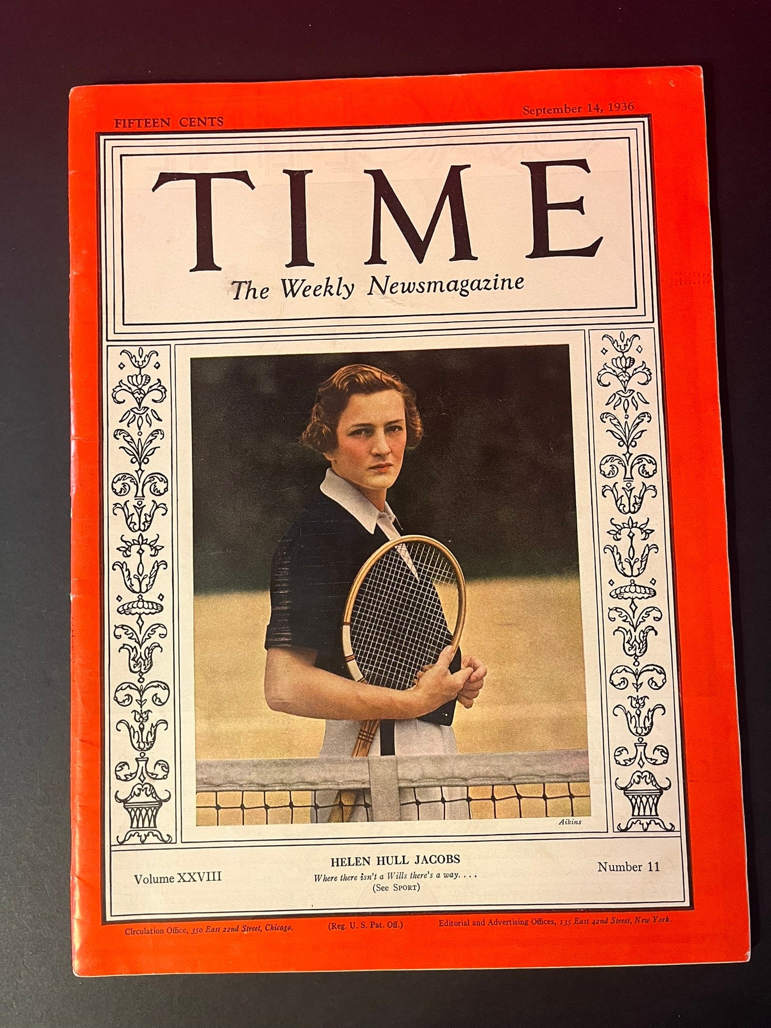 TIME Magazine September 14, 1936, Helen Hull Jacobs Cover - Collectible Vintage Tennis History, Art Deco Design-CropsyPix